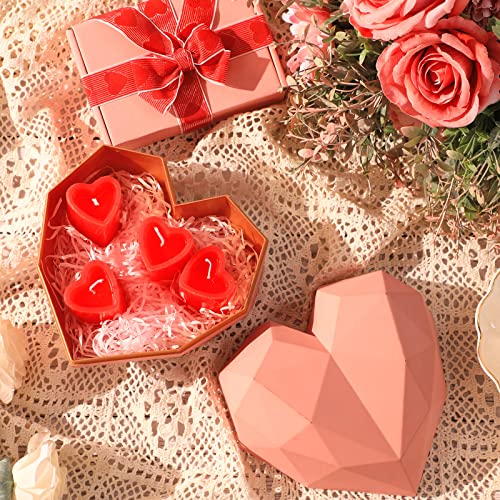 6 Pcs 2'' x 1.65'' Red Heart Shaped Candles Mini Heart Candle Sweet Love Romantic Candles Long Lasting Mini Tea Lights Candles for Valentine's Day Proposal Wedding Party Home Dinner Table Decor