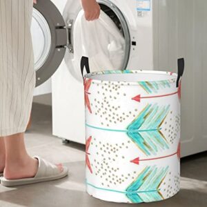 Coral And Teal Arrows Circular Laundry Hamper Print Hamper Freestanding Laundry Basket Collapsible Laundry Hamper 2 Sizes S/M