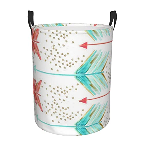 Coral And Teal Arrows Circular Laundry Hamper Print Hamper Freestanding Laundry Basket Collapsible Laundry Hamper 2 Sizes S/M