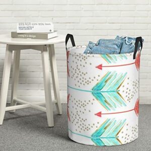 Coral And Teal Arrows Circular Laundry Hamper Print Hamper Freestanding Laundry Basket Collapsible Laundry Hamper 2 Sizes S/M