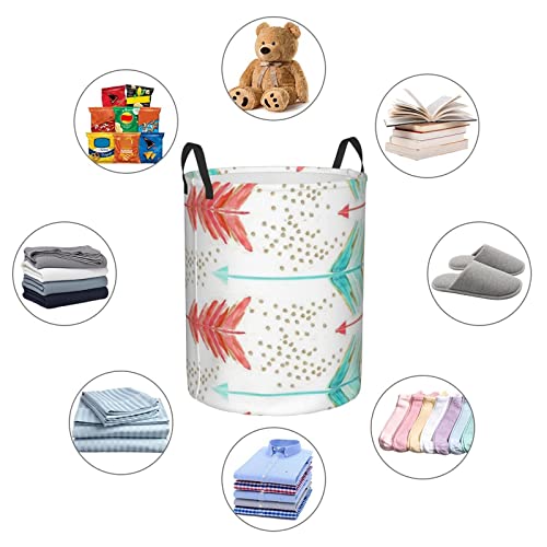 Coral And Teal Arrows Circular Laundry Hamper Print Hamper Freestanding Laundry Basket Collapsible Laundry Hamper 2 Sizes S/M