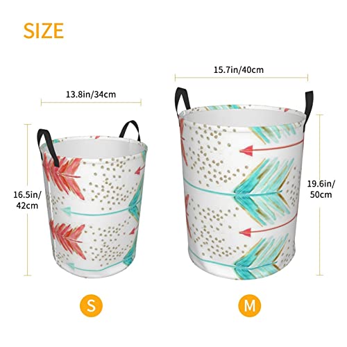 Coral And Teal Arrows Circular Laundry Hamper Print Hamper Freestanding Laundry Basket Collapsible Laundry Hamper 2 Sizes S/M