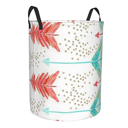 Coral And Teal Arrows Circular Laundry Hamper Print Hamper Freestanding Laundry Basket Collapsible Laundry Hamper 2 Sizes S/M