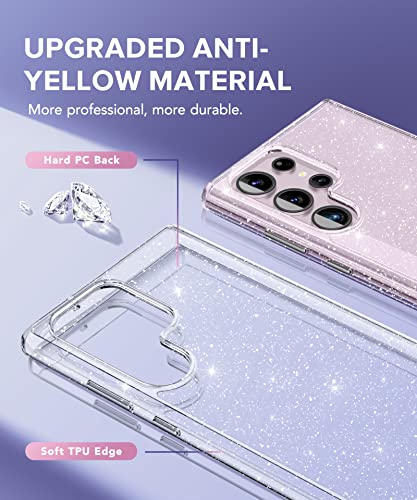 HORTUNE for Samsung Galaxy S23 Ultra Case Glitter,with 2 Camera Lens Protector,[Not Yellowing] Crystal Shockproof Case,Slim Phone Cover Woman for S23 Ultra 6.8" 2023 (Clear Bling)
