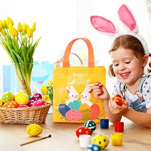 Easter Tote Bags with Handles Bunny Non Woven Bags Reusable Easter Bags with Handles Easter Bags Bulk Easter Grocery Shopping Bag Kitchen Reusable Grocery Bags for Easter Party Favors (40 Pieces)