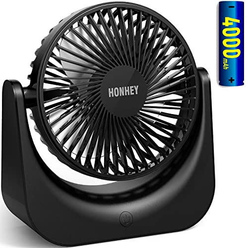 HonHey 6 Inch Desk Fan, Portable Fan with 4000mAh Battery Operated, 120°Rotatable Personal Mini Fan, 3 Speeds Small Fan Quiet, Powerful Air Circulator Fan for Bedroom Office Travel Dorm Room