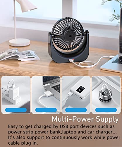 HonHey 6 Inch Desk Fan, Portable Fan with 4000mAh Battery Operated, 120°Rotatable Personal Mini Fan, 3 Speeds Small Fan Quiet, Powerful Air Circulator Fan for Bedroom Office Travel Dorm Room