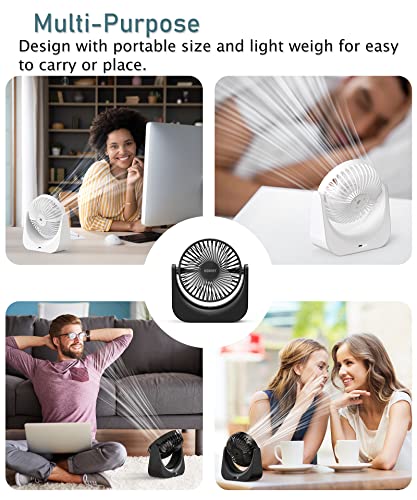 HonHey 6 Inch Desk Fan, Portable Fan with 4000mAh Battery Operated, 120°Rotatable Personal Mini Fan, 3 Speeds Small Fan Quiet, Powerful Air Circulator Fan for Bedroom Office Travel Dorm Room