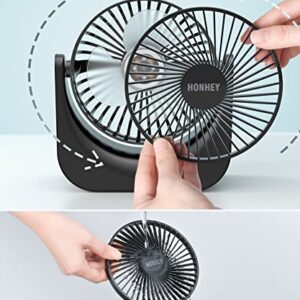 HonHey 6 Inch Desk Fan, Portable Fan with 4000mAh Battery Operated, 120°Rotatable Personal Mini Fan, 3 Speeds Small Fan Quiet, Powerful Air Circulator Fan for Bedroom Office Travel Dorm Room