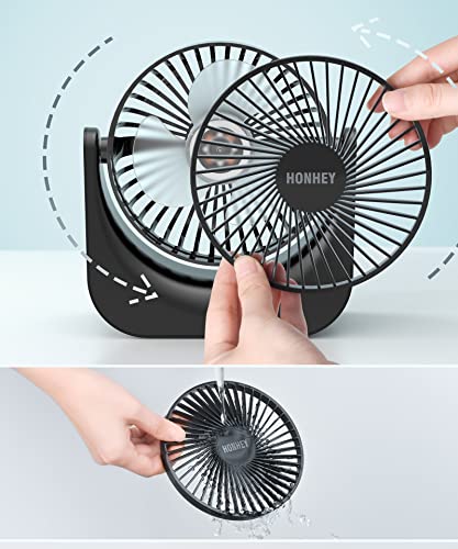 HonHey 6 Inch Desk Fan, Portable Fan with 4000mAh Battery Operated, 120°Rotatable Personal Mini Fan, 3 Speeds Small Fan Quiet, Powerful Air Circulator Fan for Bedroom Office Travel Dorm Room