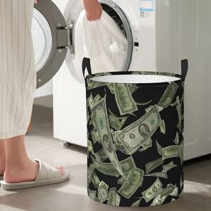 Dollar Sign Money Circular Laundry Hamper Print Hamper Freestanding Laundry Basket Collapsible Laundry Hamper 2 Sizes S/M