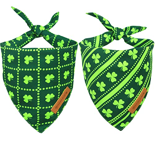 Realeaf St. Patrick's Day Dog Bandanas 2 Pack, Reversible Green Shamrock Pet Scarf for Boy and Girl, Premium Durable Fabric, Holiday Bandana for Large and Extra Large Dogs (X-Large)