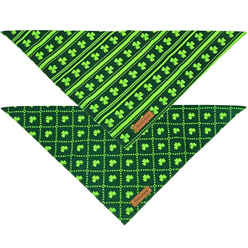 Realeaf St. Patrick's Day Dog Bandanas 2 Pack, Reversible Green Shamrock Pet Scarf for Boy and Girl, Premium Durable Fabric, Holiday Bandana for Large and Extra Large Dogs (X-Large)