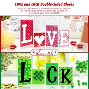 St Patricks Day Decorations Tiered Tray Decor 4 PCS, Reversible Luck and Love Table Wooden Sign Decor, Self Standing Blocks Table Centerpiece Decor for The Home and Tray