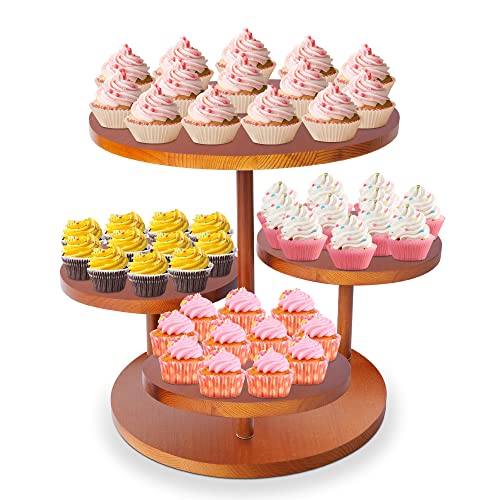 4 Tier Round Cupcake Tower Stand for 50 Cupcakes,Wood Cake Stands with Tiered Tray Decor,Cupcake Holder for Halloween Christmas Birthday Wedding Graduation Baby Shower Tea Party,Dessert Table Display