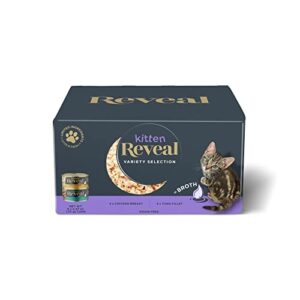 reveal natural wet kitten food, 8 pack, grain free, limited ingredient food for kittens, chicken & tuna in broth variety pack, 2.47oz cans