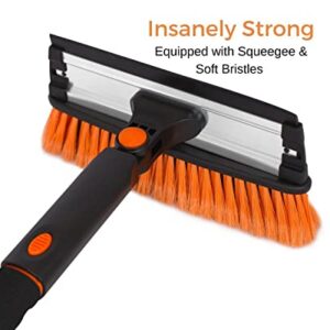 BIRDROCK HOME 39" Extendable Snow Brush with Detachable Ice Scraper for Car | 11" Wide Squeegee & Bristle Head | Size: Car & SUV | Lightweight Aluminum Body with Ergonomic Grip | Windshield Paint Safe