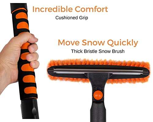 BIRDROCK HOME 39" Extendable Snow Brush with Detachable Ice Scraper for Car | 11" Wide Squeegee & Bristle Head | Size: Car & SUV | Lightweight Aluminum Body with Ergonomic Grip | Windshield Paint Safe