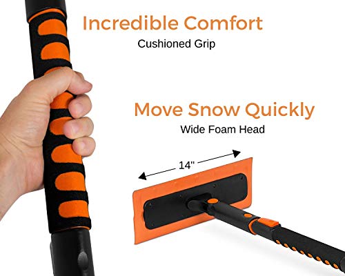 BIRDROCK HOME 39" Extendable Snow Brush with Detachable Ice Scraper for Car | 14" Wide Foam Head | Size: Car & SUV | Lightweight Aluminum Body with Ergonomic Grip | Windshield & Paint Safe…