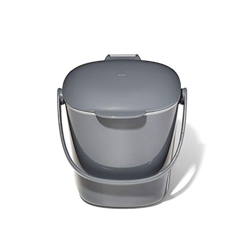 FCMP Outdoor IM4000 Dual Chamber Tumbling Composter (Black) & OXO Good Grips Easy-Clean Compost Bin - Charcoal - 0.75 Gal/2.83 L