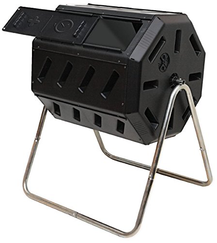 FCMP Outdoor IM4000 Dual Chamber Tumbling Composter (Black) & OXO Good Grips Easy-Clean Compost Bin - Charcoal - 0.75 Gal/2.83 L