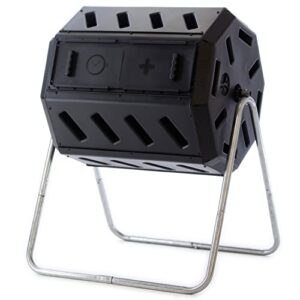 FCMP Outdoor IM4000 Dual Chamber Tumbling Composter (Black) & OXO Good Grips Easy-Clean Compost Bin - Charcoal - 0.75 Gal/2.83 L