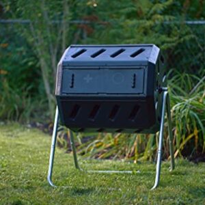 FCMP Outdoor IM4000 Dual Chamber Tumbling Composter (Black) & OXO Good Grips Easy-Clean Compost Bin - Charcoal - 0.75 Gal/2.83 L