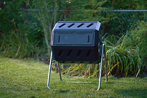 FCMP Outdoor IM4000 Dual Chamber Tumbling Composter (Black) & OXO Good Grips Easy-Clean Compost Bin - Charcoal - 0.75 Gal/2.83 L