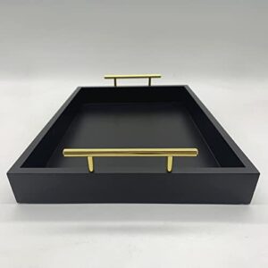 Huibaite Modern Serving Tray, Deluxe Tray for Coffee Table with Polished Gold Metal Handles and 2 Coasters, Living Room Bathroom Organizer Modern Decorative Tray, for Storage Or Display (Black)