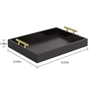 Huibaite Modern Serving Tray, Deluxe Tray for Coffee Table with Polished Gold Metal Handles and 2 Coasters, Living Room Bathroom Organizer Modern Decorative Tray, for Storage Or Display (Black)