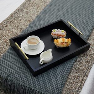 Huibaite Modern Serving Tray, Deluxe Tray for Coffee Table with Polished Gold Metal Handles and 2 Coasters, Living Room Bathroom Organizer Modern Decorative Tray, for Storage Or Display (Black)