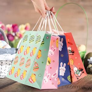 KINQKESO 24 PCS Easter Gift Bags,Easter Bags with Handle for Party Favor,Happy Easter Eggs Bunny Tote Gift Bags Kraft Paper Candy Goodie Treat Bags Bulk for Kids Easter Party Favor Supplies