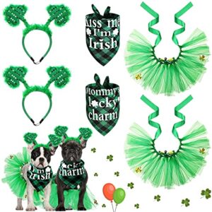 6 Pcs Dog St Patrick's Day Costume Pet Green Shamrock Headbands Dog Tutu Skirts and Buffalo Plaid Pet Bandanas Dog Dress Tutu Clover Headbands for St. Patrick's Day Pets Dogs Accessories Photo Props