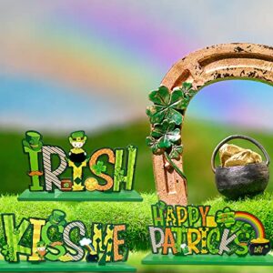 4Pcs St. Patrick's Day Wooden Table Sign Decorations Lucky Shamrock Irish Themed Tabletop Centerpiece Signs for Home Office Party Supplies