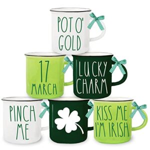 whaline 6pcs st. patrick's day mini coffee mug with ribbon shamrock st. patrick's day mini mug green white lucky clover tiered tray decor for irish holiday table centerpieces decor housewarming gift