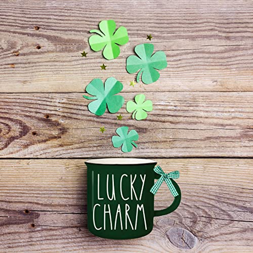 Whaline 6Pcs St. Patrick's Day Mini Coffee Mug with Ribbon Shamrock St. Patrick's Day Mini Mug Green White Lucky Clover Tiered Tray Decor for Irish Holiday Table Centerpieces Decor Housewarming Gift