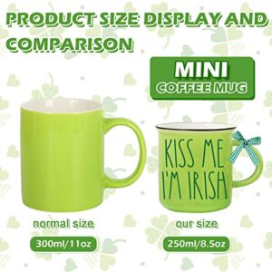 Whaline 6Pcs St. Patrick's Day Mini Coffee Mug with Ribbon Shamrock St. Patrick's Day Mini Mug Green White Lucky Clover Tiered Tray Decor for Irish Holiday Table Centerpieces Decor Housewarming Gift