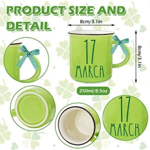 Whaline 6Pcs St. Patrick's Day Mini Coffee Mug with Ribbon Shamrock St. Patrick's Day Mini Mug Green White Lucky Clover Tiered Tray Decor for Irish Holiday Table Centerpieces Decor Housewarming Gift