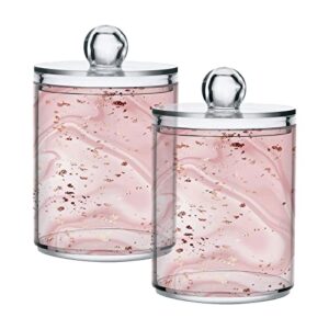 xigua pink marble qtip holder dispenser,2 pack storage canister clear plastic jar with lids for cotton ball,cotton swab -- 10 oz#62