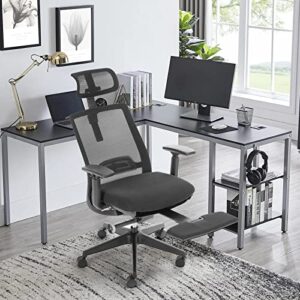 home office desk chair ergonomic high back office chair mesh office chair reclining computer chair swivel rolling task chair with wheets, coat hanger and adjustable headrest armrest, grey