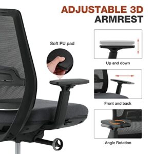 Home Office Desk Chair Ergonomic High Back Office Chair Mesh Office Chair Reclining Computer Chair Swivel Rolling Task Chair with Wheets, Coat Hanger and Adjustable Headrest Armrest, Grey