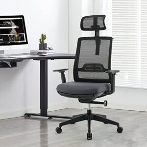 Home Office Desk Chair Ergonomic High Back Office Chair Mesh Office Chair Reclining Computer Chair Swivel Rolling Task Chair with Wheets, Coat Hanger and Adjustable Headrest Armrest, Grey