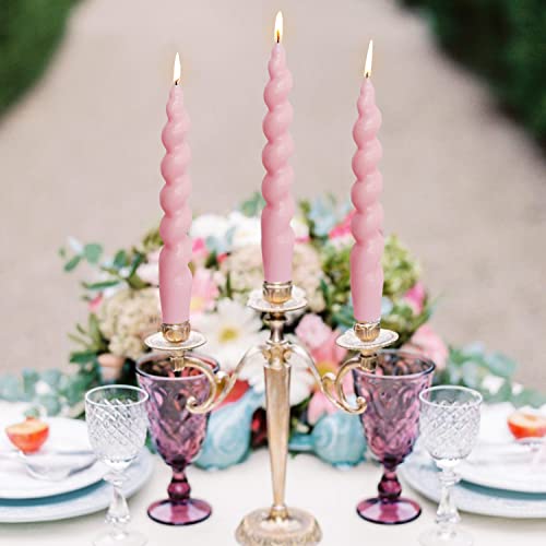 Spiral Taper Candles Stick Pink Twisted Candles Unscented Dinner Candle Dripless for Home Decor Holiday Wedding Party