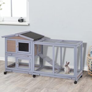 Rabbit Cage Rabbit Hutch Guinea Pig Cage Large Indoor Outdoor Bunny Hutch with Wheels Removable Tray Lockable Doors Waterproof Roof for Small to Medium Animals (Grey)