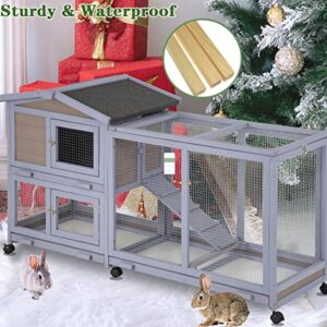 Rabbit Cage Rabbit Hutch Guinea Pig Cage Large Indoor Outdoor Bunny Hutch with Wheels Removable Tray Lockable Doors Waterproof Roof for Small to Medium Animals (Grey)