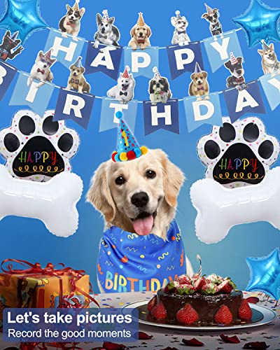 Hollucky Dog Birthday Party Supplies,Dog Party Decorations Set with Dog Birthday Hat,Birthday Banner,Dog Paw Bone Balloon,Dog Birthday Bandana for Large Dogs Pets,Puppy Supplies,Dog Birthday Gift