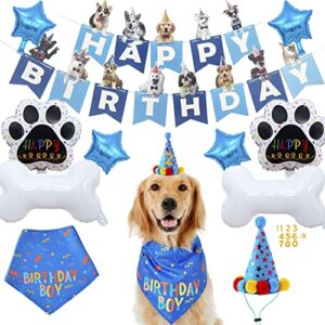 hollucky dog birthday party supplies,dog party decorations set with dog birthday hat,birthday banner,dog paw bone balloon,dog birthday bandana for large dogs pets,puppy supplies,dog birthday gift