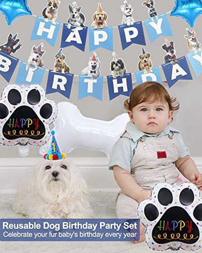 Hollucky Dog Birthday Party Supplies,Dog Party Decorations Set with Dog Birthday Hat,Birthday Banner,Dog Paw Bone Balloon,Dog Birthday Bandana for Large Dogs Pets,Puppy Supplies,Dog Birthday Gift