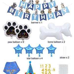 Hollucky Dog Birthday Party Supplies,Dog Party Decorations Set with Dog Birthday Hat,Birthday Banner,Dog Paw Bone Balloon,Dog Birthday Bandana for Large Dogs Pets,Puppy Supplies,Dog Birthday Gift