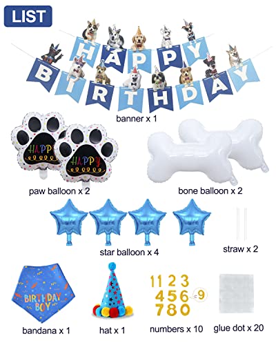 Hollucky Dog Birthday Party Supplies,Dog Party Decorations Set with Dog Birthday Hat,Birthday Banner,Dog Paw Bone Balloon,Dog Birthday Bandana for Large Dogs Pets,Puppy Supplies,Dog Birthday Gift